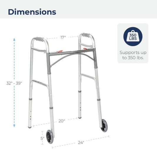 Drive Medical 10210-1 2-Button Folding Walker with Wheels