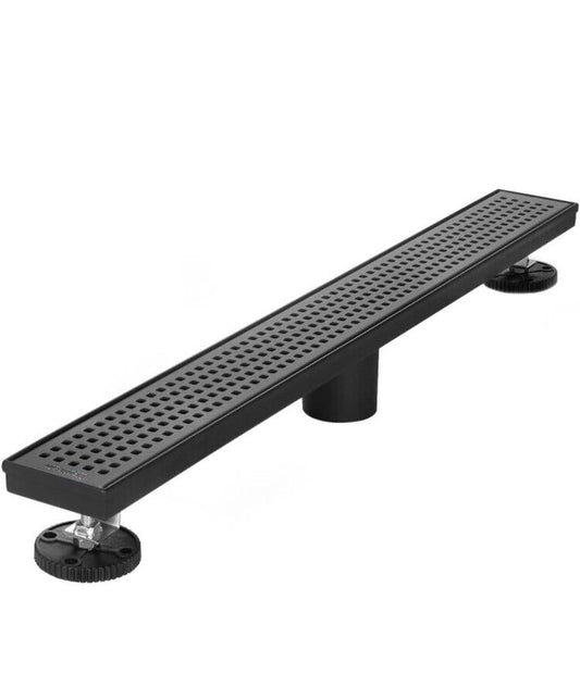 24-Inch Black Linear Shower Drain with Removable Quadrato Pattern Grate