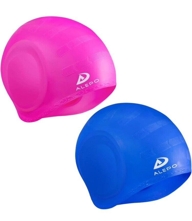 2 Pack Unisex Swim Caps with 3D Ear Protection, Durable Flexible Silicone