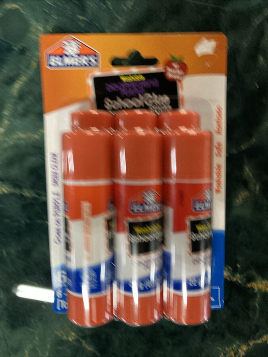 Elmer's Washable Disappearing Purple School Glue, 6-Pack Giant Sticks NEW