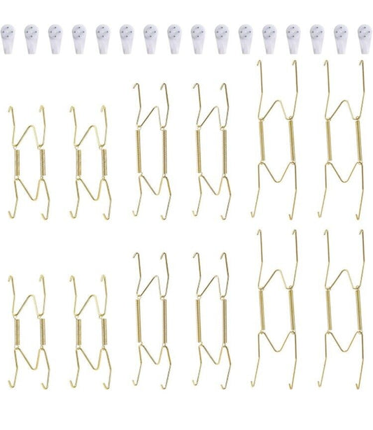 12 Pack Wall Plate Hangers, 6, 8, 10 Inch  Hangers and 16 Pack Wall Hooks/Gold