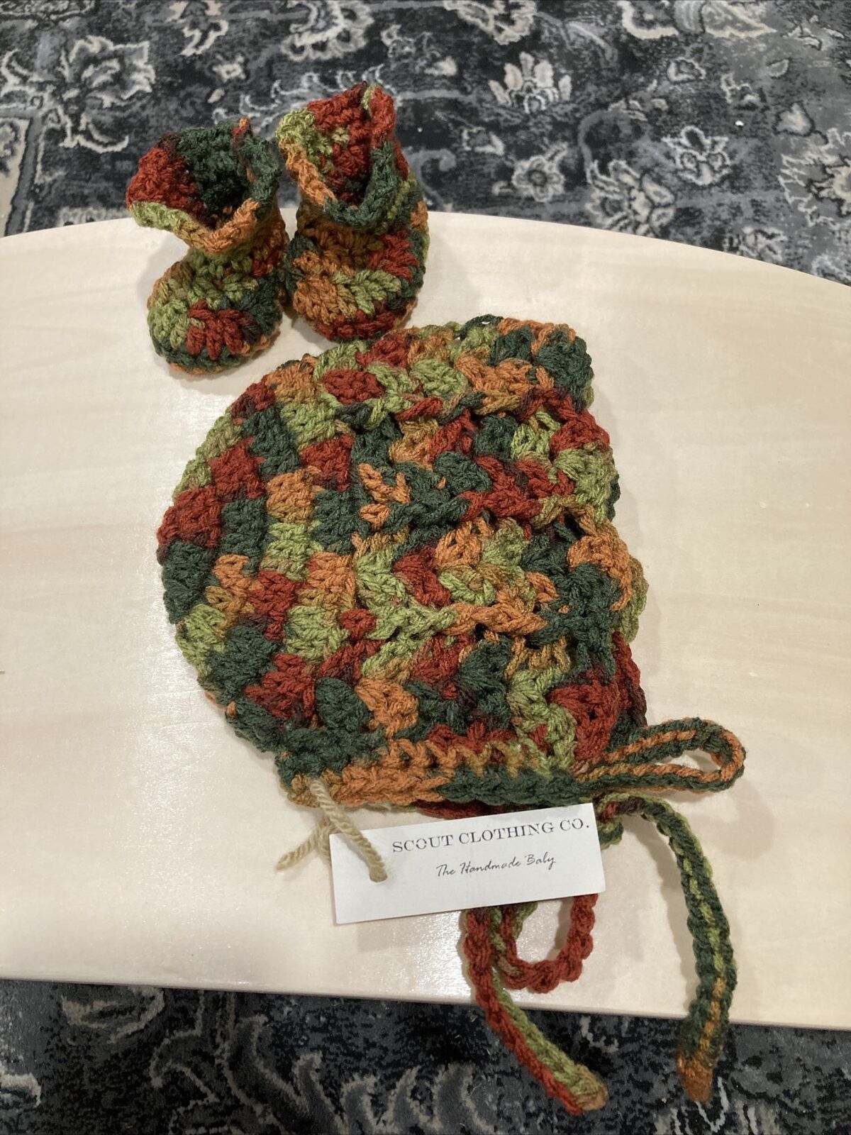 Autumn Crochet Handmade Newborn Infant Baby Bonnet And Booties Perfect For Fall