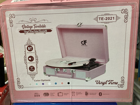 Vintage Pink Suitcase Record Player - 3-Speed Turntable with Bluetooth