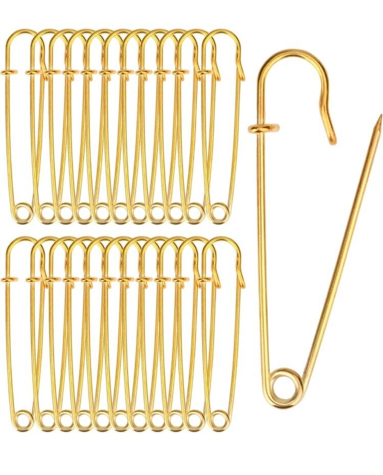 3" Steel Safety Pins for Clothes Crafts Gold Heavy Duty 50PCs