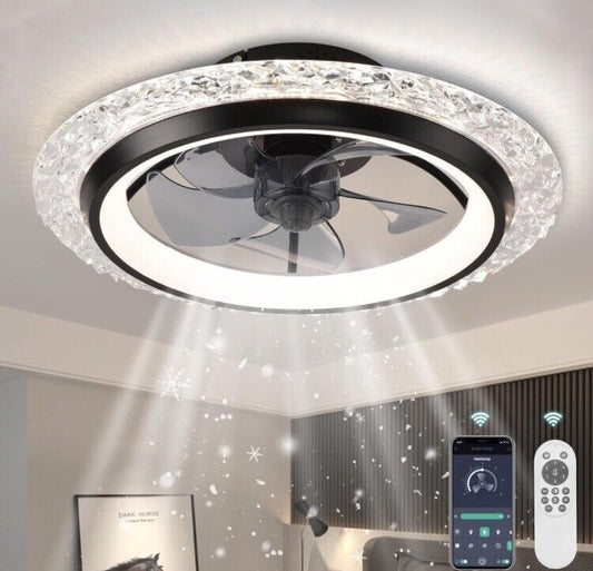 Flush Mount Ceiling Fan with LED Light, Remote Control