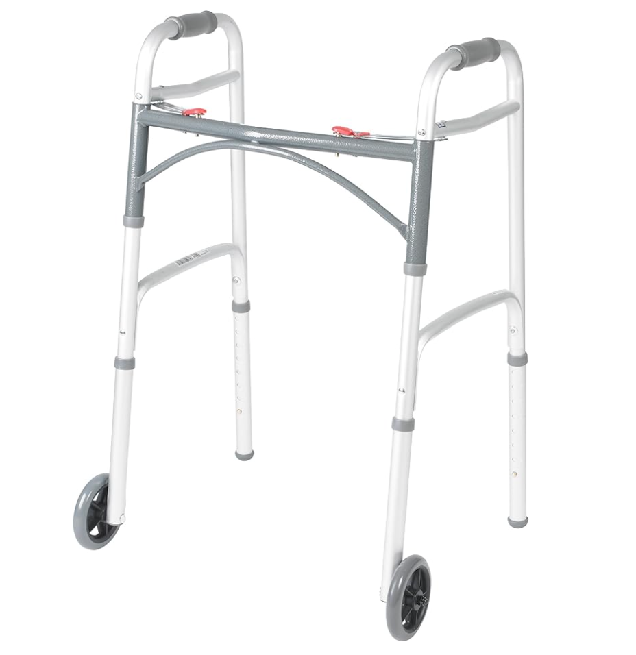 5" Wheels Deluxe Aluminum Dual Release Folding Walker Adult 350 lbs 32 to 39in